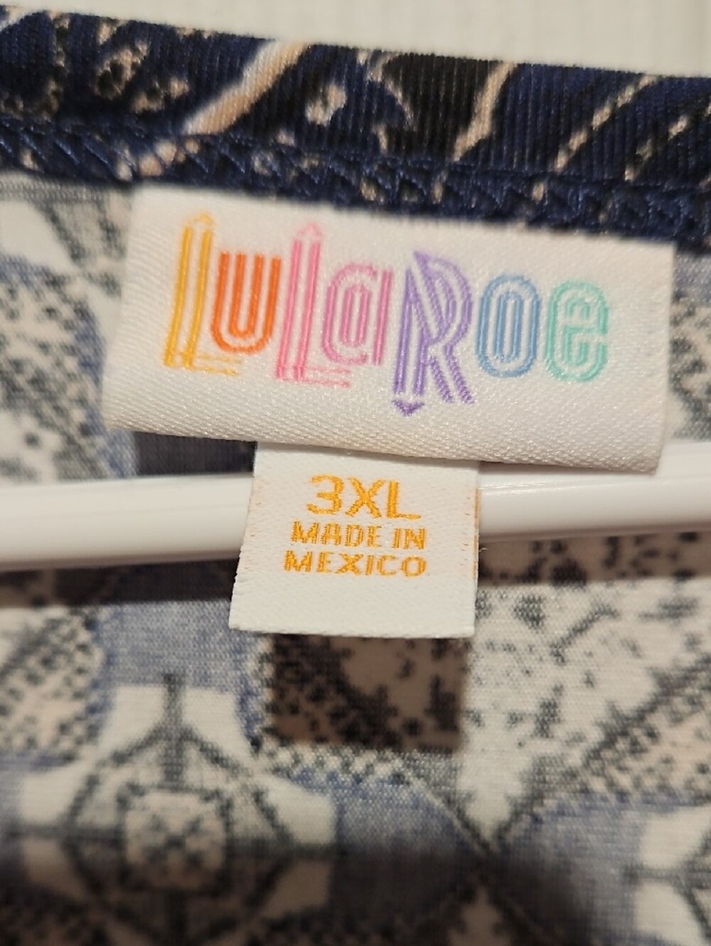 LuLaRoe Navy & White Patterned Midi Dress with Teal Accents - Picture 2 of 5